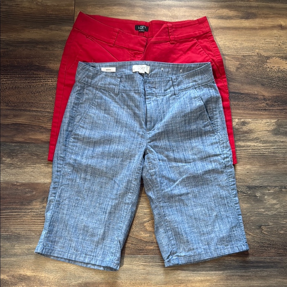 2 PAIR LOT! LOFT Vibrant Red and Classic Blue Shorts Duo size 2 and 4P